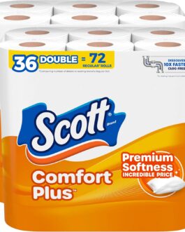 Scott ComfortPlus Toilet Paper – 36 Double Rolls, Septic-Safe & Soft 1-Ply Tissue