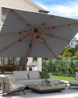 JZAC & QZYD 10×13 FT Patio Umbrella – Cantilever Rectangle Umbrella with 360° Rotation & Double Top for Backyard, Pool & Garden