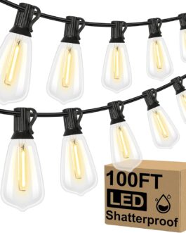 Brightever 100FT LED Outdoor String Lights – Shatterproof, Waterproof Patio Lights for Garden & Backyard