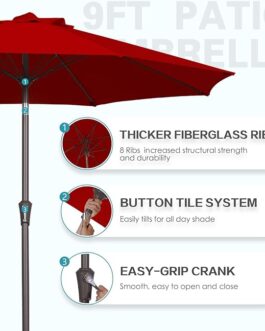Best PatioKingdom 9FT Outdoor Market Umbrella – UV Protection & Sturdy Fiberglass Ribs