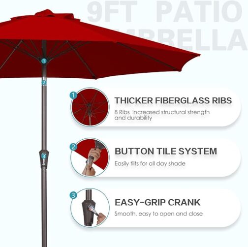 Best PatioKingdom 9FT Outdoor Market Umbrella – UV Protection & Sturdy Fiberglass Ribs - Image 2