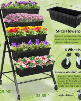Homdox 4FT Vertical Garden Bed – 5-Tier Raised Planter with Wheels & Hooks | Indoor & Outdoor Gardening