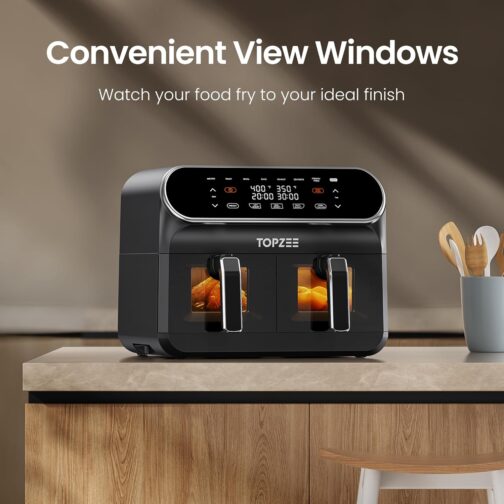 8-QT Dual Basket Air Fryer with Viewing Windows - Preheat, Air Fry, Roast, Bake & More | 2 Independent 4-QT Nonstick Baskets | Dishwasher Safe | Black - Image 2