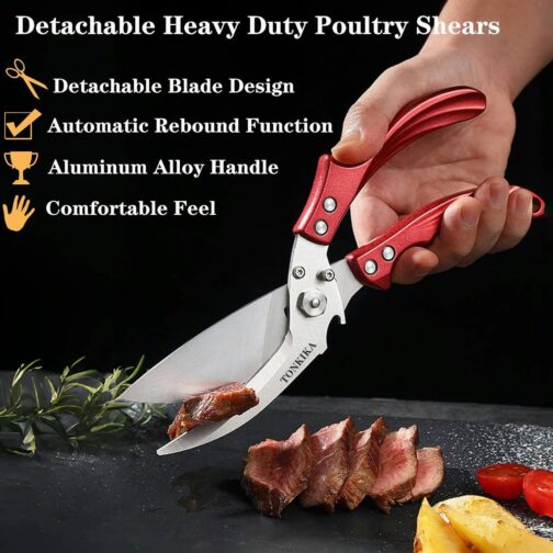 Heavy Duty Poultry Shears - Professional Detachable Kitchen Scissors (2 Pack) for Meat, Chicken, and Turkey Cutting | Rust-Resistant Stainless Steel | Ergonomic Grip & Safety Lock - Image 2