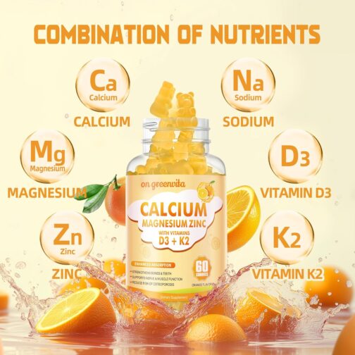 Awesome Calcium Magnesium Zinc Gummies with Vitamin D3 & K2 for Bone & Immune Health | Vegan & Sugar-Free - Image 2