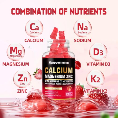 Calcium Magnesium Zinc Gummies with Vitamin D3 & K2 | High Potency, Vegan, Sugar-Free | Bone, Muscle & Immune Support | Orange & Berry Flavor - Image 2