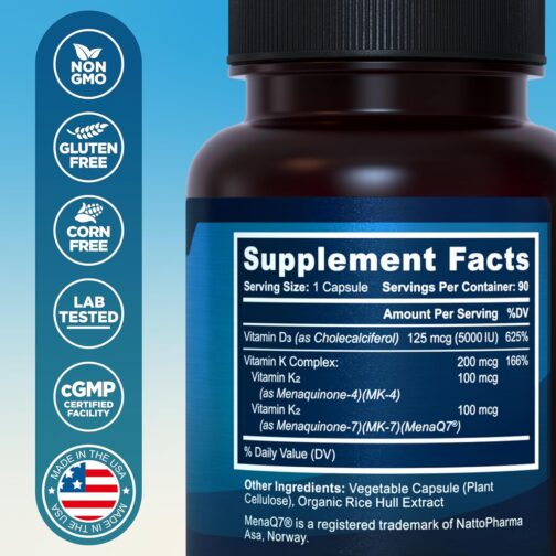 MyoActivo Vitamin D3 K2 Supplement | 5000 IU D3 & 200 mcg K2 for Bone, Heart & Immune Health | Vegetarian, Non-GMO | 30% Commission - Image 2