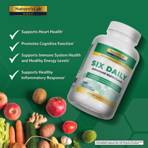 Six Daily Multivitamin by Nature’s Lab | 90 Nutrients, CoQ10, Vitamin B Complex & Zinc | Energy, Metabolism & Immune Support | Non-GMO Formula - Image 2