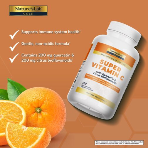 Super Vitamin C by Nature’s Lab | 500mg Non-Acidic Vitamin C, Citrus Bioflavonoids & Quercetin | Easy-to-Digest Vegetarian Capsules - Image 2