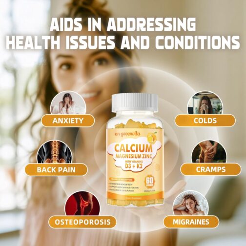 Awesome Calcium Magnesium Zinc Gummies with Vitamin D3 & K2 for Bone & Immune Health | Vegan & Sugar-Free - Image 3