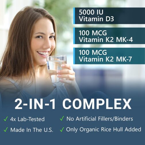 MyoActivo Vitamin D3 K2 Supplement | 5000 IU D3 & 200 mcg K2 for Bone, Heart & Immune Health | Vegetarian, Non-GMO | 30% Commission - Image 3