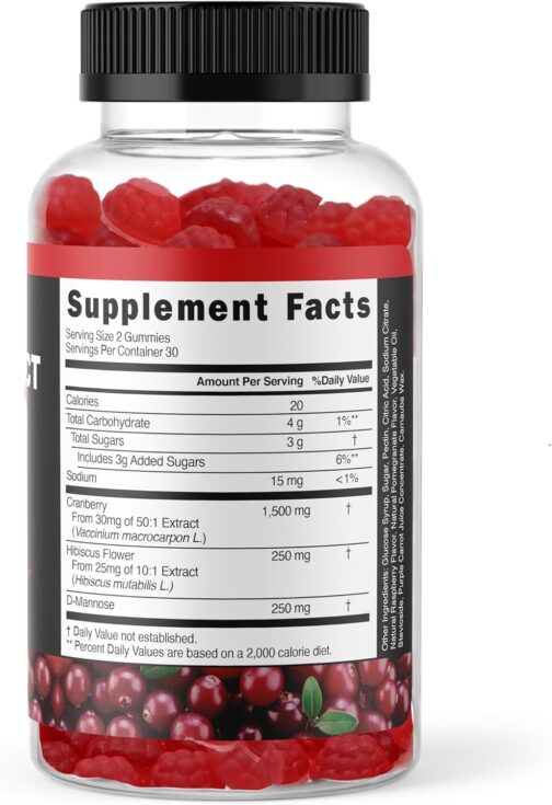 Cranberry D-Mannose Gummies | Urinary Tract Health Support for Women & Kids | Vegan, Non-GMO, with Hibiscus Flower Extract | USA Made - Image 3