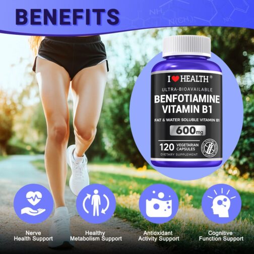Benfotiamine 600mg Plus Vitamin B1 | High-Potency, Non-GMO, USA Made Supplement for Energy & Cellular Health | 120 Veggie Capsules - Image 4
