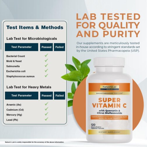 Super Vitamin C by Nature’s Lab | 500mg Non-Acidic Vitamin C, Citrus Bioflavonoids & Quercetin | Easy-to-Digest Vegetarian Capsules - Image 4