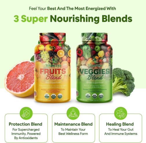 Fruits and Vegetables Supplements with BioPerine | 38 Superfoods for Daily Energy & Health | Vegan, USA Made, Non-GMO Capsules for Men & Women - Image 4