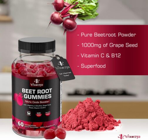 Beet Root Gummies with Nitric Oxide Support | Heart, Circulation & Energy Chews with Grape Seed, B12 & Vitamin C | Vegan, USA Made, 60 Count - Image 4