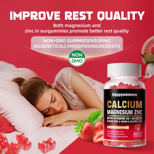 Calcium Magnesium Zinc Gummies with Vitamin D3 & K2 | High Potency, Vegan, Sugar-Free | Bone, Muscle & Immune Support | Orange & Berry Flavor - Image 5