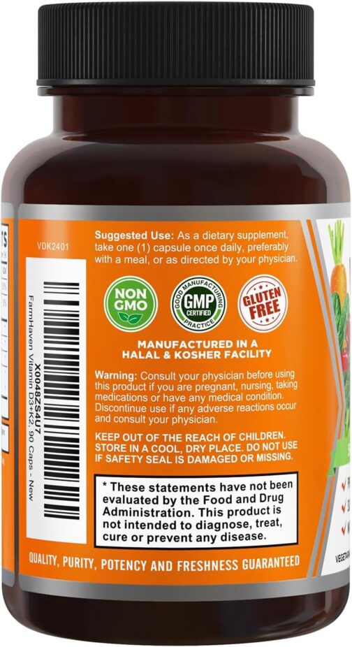 FarmHaven Vitamin D3 K2 Capsules | 5000 IU D3 & MK-7 K2 for Bone, Heart & Immune Support | Vegetarian, Non-GMO | 30% Commission - Image 5