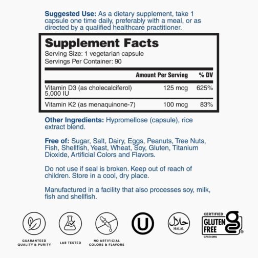 Nature’s Lab Vitamin D3 Plus with K2 | Bone, Muscle & Immune Support | High-Potency 5000 IU D3 | USA Made - Image 5