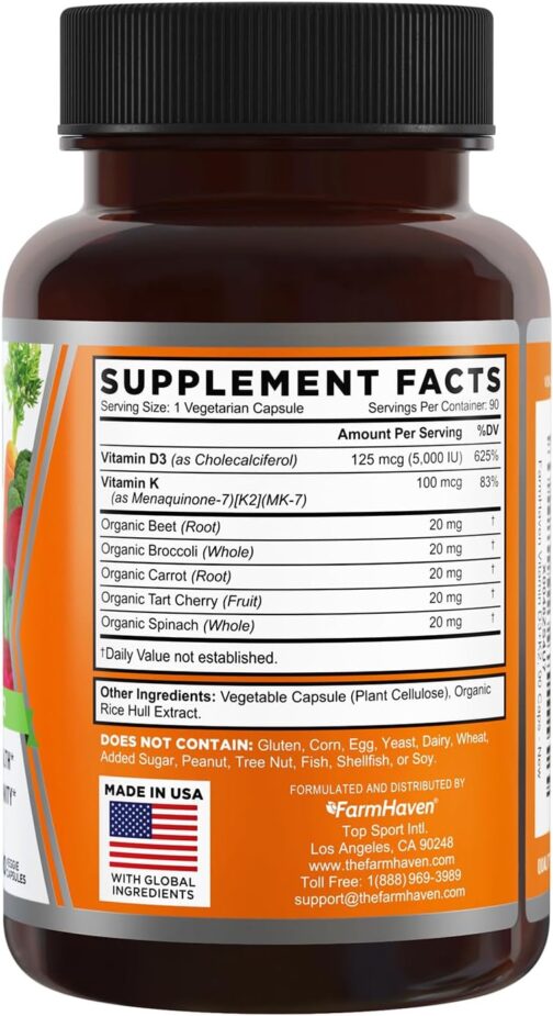 FarmHaven Vitamin D3 K2 Capsules | 5000 IU D3 & MK-7 K2 for Bone, Heart & Immune Support | Vegetarian, Non-GMO | 30% Commission - Image 6