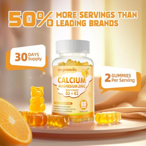 Awesome Calcium Magnesium Zinc Gummies with Vitamin D3 & K2 for Bone & Immune Health | Vegan & Sugar-Free - Image 6