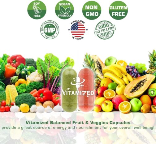 Fruits and Vegetables Supplements with BioPerine | 38 Superfoods for Daily Energy & Health | Vegan, USA Made, Non-GMO Capsules for Men & Women - Image 7