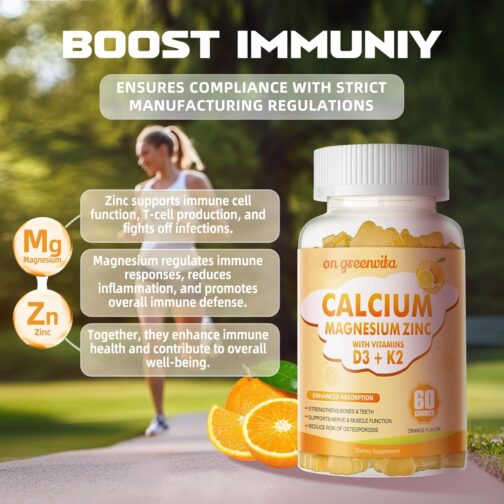 Awesome Calcium Magnesium Zinc Gummies with Vitamin D3 & K2 for Bone & Immune Health | Vegan & Sugar-Free - Image 7