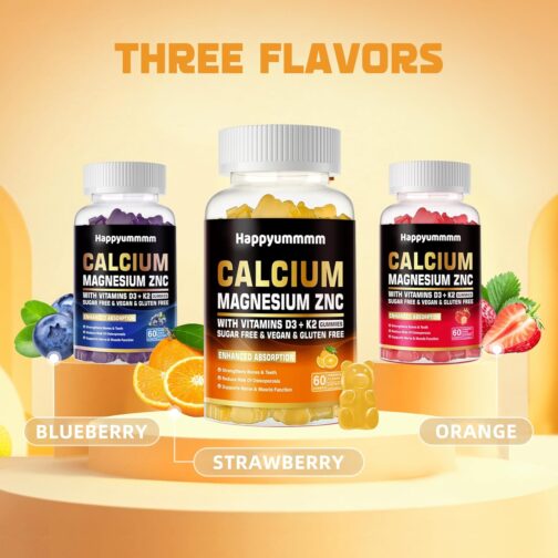 Calcium Magnesium Zinc Gummies with Vitamin D3 & K2 | High Potency, Enhanced Absorption | Vegan, Sugar-Free | 60 Orange & Berry Flavored Gummies - Image 8