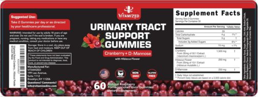 Cranberry D-Mannose Gummies | Urinary Tract Health Support for Women & Kids | Vegan, Non-GMO, with Hibiscus Flower Extract | USA Made - Image 9