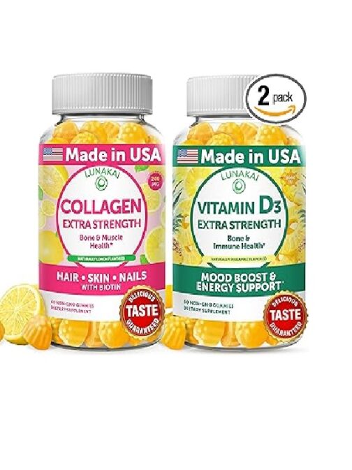 Lunakai Collagen & Vitamin D3 Gummies – Youthful Skin, Bone, and Mood Support – Non-GMO Anti-Aging Supplement for Adults, 30-Day Supply