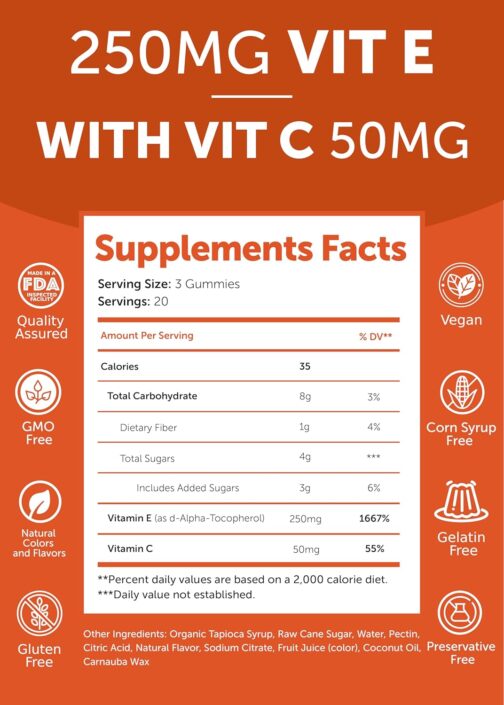 Lunakai Vitamin E Gummies – Vegan Daily Skin & Eye Support with Vitamin C (60ct) - Image 4
