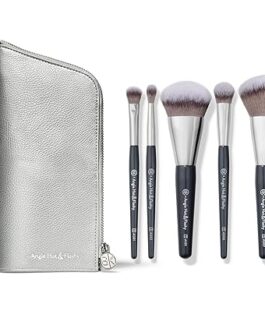 BK Beauty Angie Hot & Flashy Travel Brush Set – Vegan Makeup Brushes with Case for Foundation, Blush, Eyes & Concealer