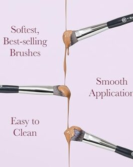 BK Beauty Angie Hot & Flashy Travel Brush Set – Vegan Makeup Brushes with Case for Foundation, Blush, Eyes & Concealer