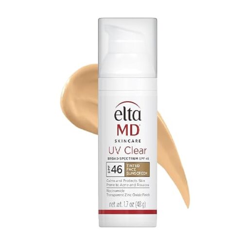 EltaMD UV Clear Tinted Face Sunscreen, SPF 46 Oil- Free Tinted Sunscreen with Zinc Oxide, Dermatologist Recommended Sunscreen, 1.7 oz Pump