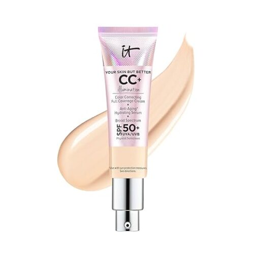 IT Cosmetics CC+ Cream Illumination – Radiant Full-Coverage Foundation with SPF 50, Niacinamide & Hyaluronic Acid – 1.08 fl oz