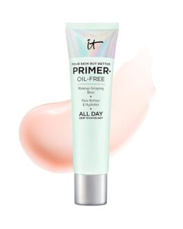 IT Cosmetics Your Skin But Better Primer+ – Makeup-Gripping, Pore-Refining, Oil-Free Base with Glycerin & Ginger Root Extract – 1 fl oz