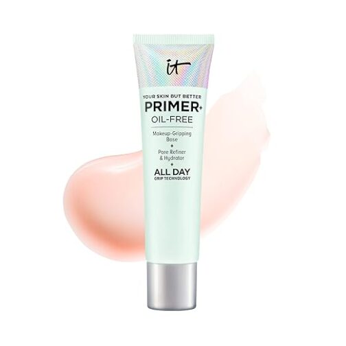 IT Cosmetics Your Skin But Better Primer+ – Makeup-Gripping, Pore-Refining, Oil-Free Base with Glycerin & Ginger Root Extract – 1 fl oz