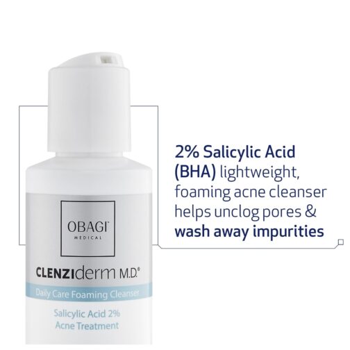 Obagi CLENZIderm M.D. Foaming Acne Cleanser with 2% Salicylic Acid – Deep Pore BHA Face Wash - Image 2
