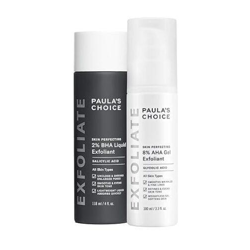 Paula’s Choice AHA BHA Exfoliant Duo – 8% AHA Gel + 2% BHA Liquid for Blackheads, Pores & Wrinkles – Glycolic & Salicylic Acid