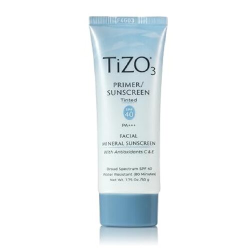 TiZO3 Facial Mineral Sunscreen and Primer, Tinted Broad Spectrum SPF 40 with Antioxidants, Sheer matte finish