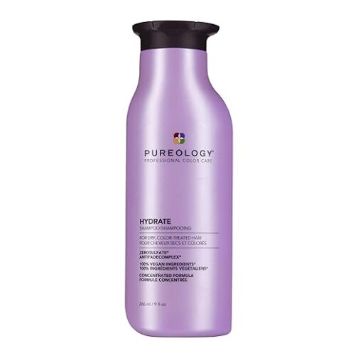 Pureology Hydrate Shampoo – Intense Moisture for Dry or Color-Treated Hair, With Rose Extract & Green Tea – Sulfate-Free & Vegan, 9 Fl Oz