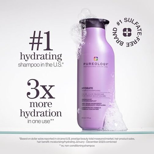 Pureology Hydrate Shampoo – Intense Moisture for Dry or Color-Treated Hair, With Rose Extract & Green Tea – Sulfate-Free & Vegan, 9 Fl Oz - Image 6