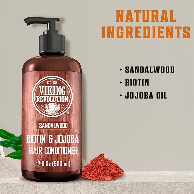 Viking Revolution Sandalwood Conditioner – Natural Men’s Conditioner with Biotin, Jojoba & Vitamin B5 for Hair Moisture, Strength & Dandruff Relief (17 oz) - Image 4