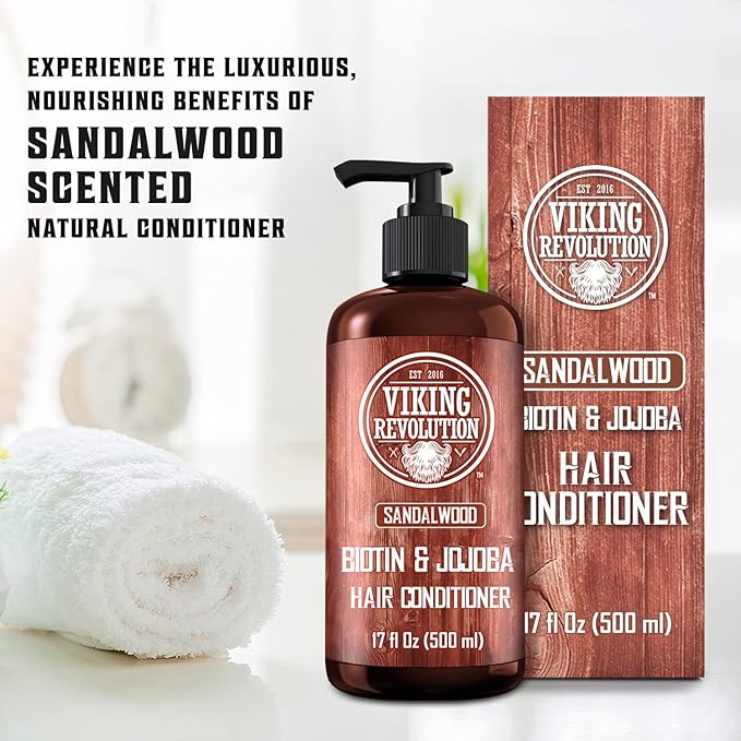 Viking Revolution Sandalwood Conditioner – Natural Men’s Conditioner with Biotin, Jojoba & Vitamin B5 for Hair Moisture, Strength & Dandruff Relief (17 oz) - Image 2