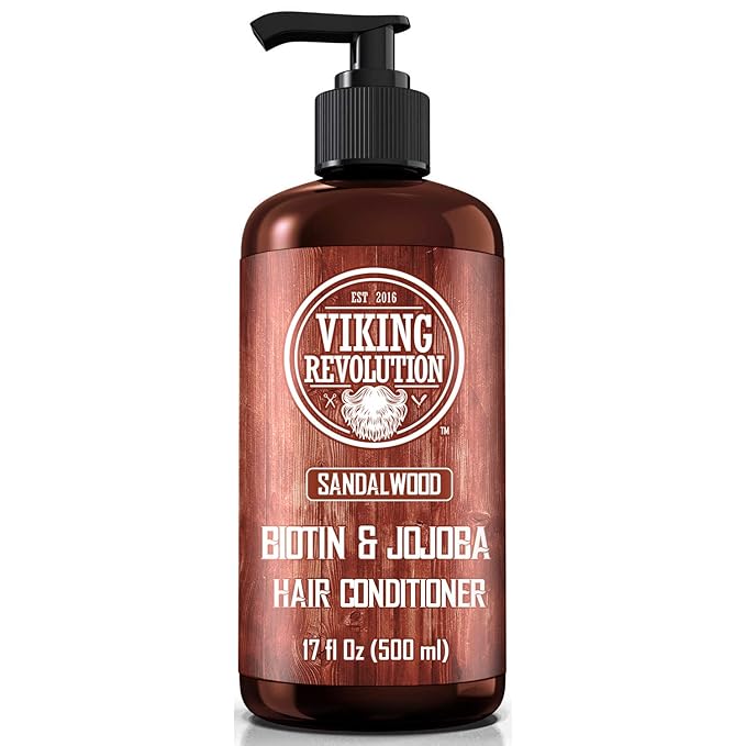 Viking Revolution Sandalwood Conditioner – Natural Men’s Conditioner with Biotin, Jojoba & Vitamin B5 for Hair Moisture, Strength & Dandruff Relief (17 oz)