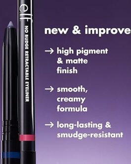 e.l.f. No Budge Retractable Eyeliner – Waterproof, Vegan, Ultra-Pigmented Black Eye Pencil
