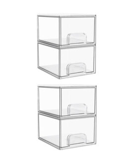 Vtopmart Clear Acrylic Stackable Storage Drawers – 4-Pack Plastic Organizers for Bathroom, Kitchen, Vanity, Pantry & Undersink