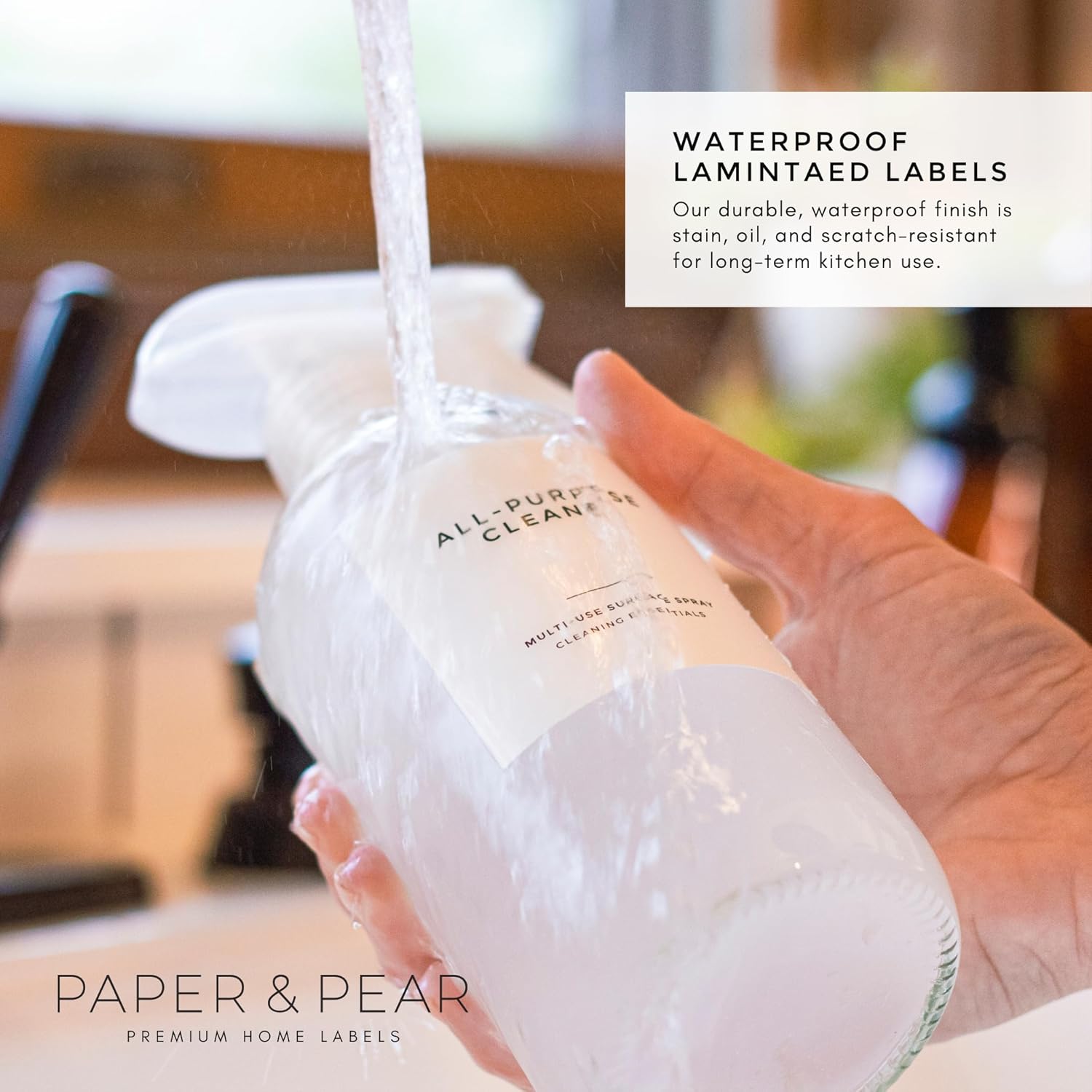 36-Piece Preprinted Waterproof Bathroom Labels – Minimalist White Stickers for Shower Bottles, Cleaning & Laundry Containers by Paper & Pear - Image 3