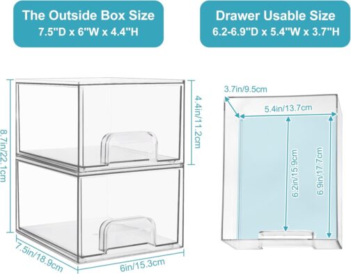 Vtopmart Clear Acrylic Stackable Storage Drawers – 4-Pack Plastic Organizers for Bathroom, Kitchen, Vanity, Pantry & Undersink - Image 3