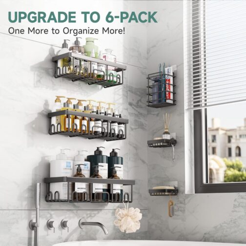 Veken 6-Pack Shower Caddy Set – Rustproof, Waterproof, Adhesive Shelves with Soap Holder for Bathroom & Kitchen - Image 4